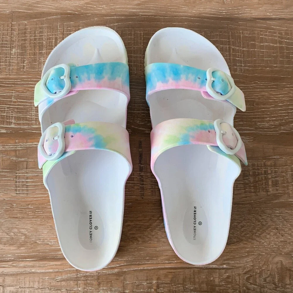 Stoney Clover Lane x Target rainbow tie dye slide sandals
